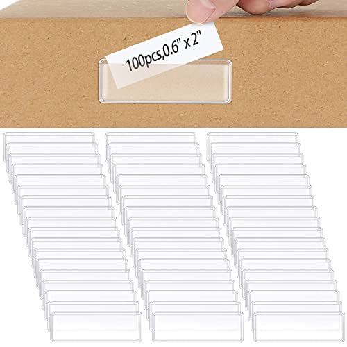 Jeyiour 100 Pcs Label Holders Adhesive Nameplate Pockets Storage Bin Labels Index Card Holder Shelf Plastic Peel Stick for Classroom Supermarket Bookshelf Library Student Box Drawer (2 x 0.6 Inch) - size: 2 x 0.6 Inch