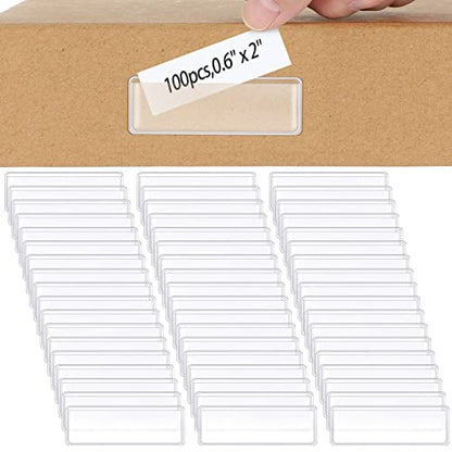 Jeyiour 100 Pcs Label Holders Adhesive Nameplate Pockets Storage Bin Labels Index Card Holder Shelf Plastic Peel Stick for Classroom Supermarket Bookshelf Library Student Box Drawer (2 x 0.6 Inch) - size: 2 x 0.6 Inch