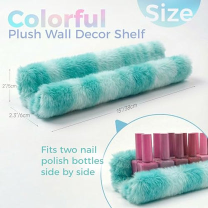 Care&More YJ 15 Inch Nail Polish Shelves, 4-Pack Fuzzy Display Nail Polish Rack for Storing Nail Bottles, Sunglasses, Essential Oils, Plush Soft (Green) - color: Green