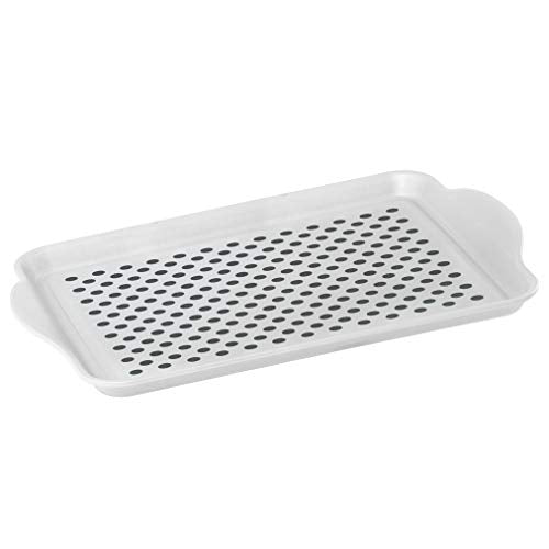 OGGI Anti Slip Serving Tray with Handles- White Rectangle Server - Ideal for Eating, Breakfast Tray, Food Tray, Appetizer, Serving - color: White, size: 17.3" x 11.5" x 1.3"
