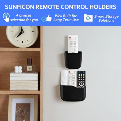 SUNFICON Wall Mount Remote Holder TV FAN Remote Control Holder Bedside Caddy Wall Organizer Phone Holder for Office Adhesive Media Player Controller Holder Box Tray Home Desk Nightstand Black 3PACK - color: 3PACK BLACK