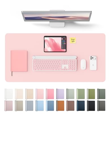 YSAGi Leather Desk Protector, Office Mat, Large Mouse Mat, Non-Slip PU Leather Blotter, Laptop Desk Pad, Waterproof Writing Pad for Office and Home (Light Pink, 35.4" x 17") - color: Light Pink, size: 35.4" x 17"