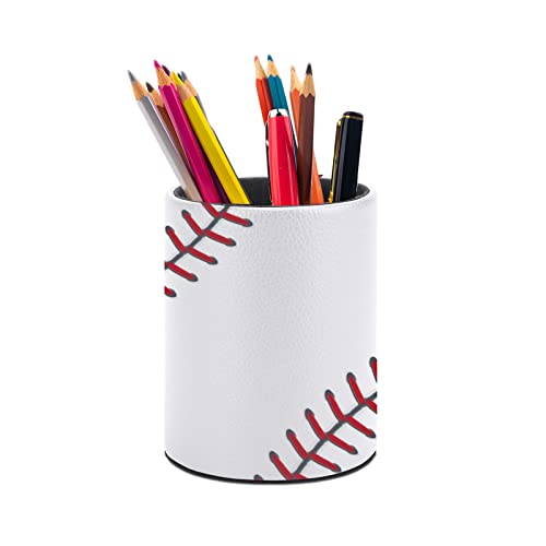 Ball Lace Baseball Pen Holder Pencil Cup for Desk Organizer | Cute Makeup Brush Holder PU Multifunctional Office Suppliesfor Decor Home Classroom School - color: Baseball