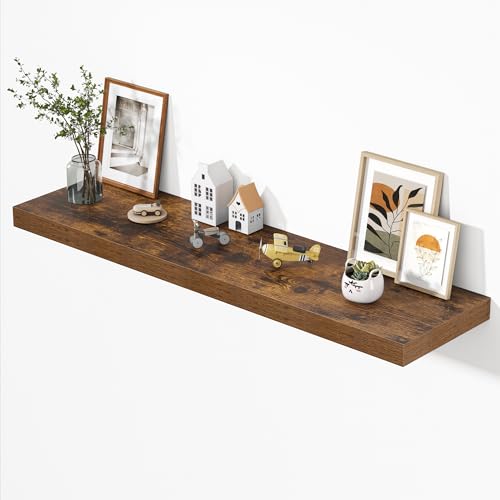 Dreamland 55" Floating Shelves for Wall, 12" Deep Thicker Floating Shelves, Wall-Mounted Shelves for Bedroom, Living Room, Kitchen, Bathroom,Rustic Brown - Set of 1 - color: Rustic Brown, size: 55"W x 12"D x 2"H, Set of 1