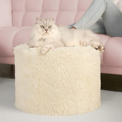 Hansleep Round Pouf Ottoman Foot Rest, Footstool | High-Density One-Piece Foam, Firm & Stable, for Couch, Bedroom, Living Room, Machine Washable Cover - color: Beige, size: 17"D x 17"W x 14"H