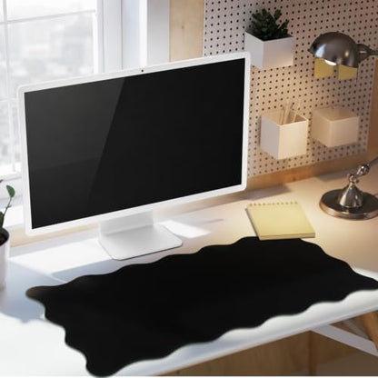 Hahafelt Scalloped Desk Mat Large Desk Pad Cute Coquette Table Mat Back to School Preppy Table Make up Pad Nonslip Graduation Gift with Stitching Waterproof Gaming(Black,23.6 x 13.8 Inches) - color: Black, size: 23.6 x 13.8 Inches