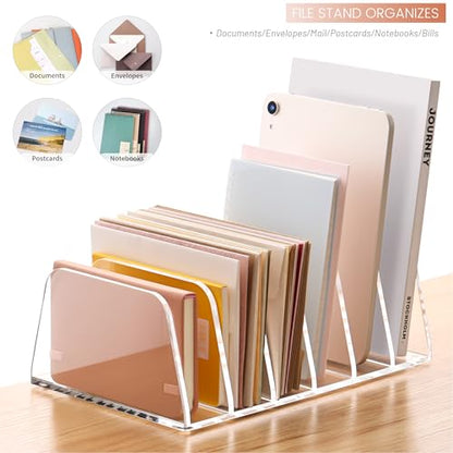YUXUN Desk File Organizer,6-Section Acrylic Desk Organizer,Vertical File Sorter Holder Organization for Office School & Classroom (Clear - 1Pack) - style: 6-Section,A5