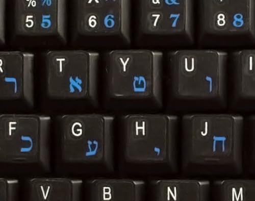 Hebrew Transparent Keyboard Stickers with Blue Lettering for PC Computer LAPTOPS Desktop Keyboards - color: Blue