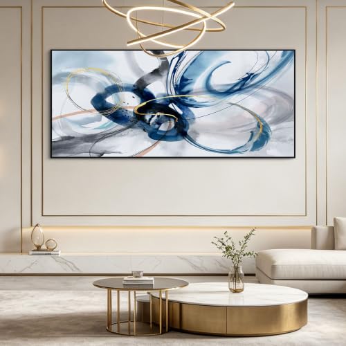 KLAKLA Abstract Wall Art 86x39 Inches - Huge Canvas Picture Wall Decor Living Room Oversized Artwork for Walls Bedroom Office Decoration Modern Frame Wall Art - color: Blue abstract - 4, size: 86x39