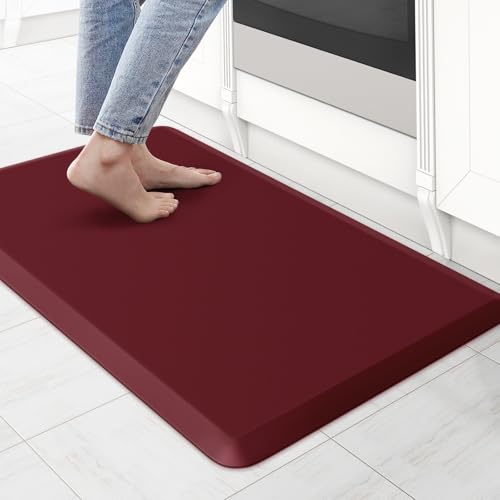 KitchenClouds Kitchen Mat Cushioned Anti Fatigue Rug 17.3"x28" Water Resistant Non Slip Kitchen Standing Desk Mat Comfort Floor Mats for Kitchen House Sink Office (Red) - color: Red, size: 28"L x 17.3"W x 0.5"Th