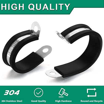 OURU 10pcs 1-3/4 Inch Stainless Steel & Rubber Coated Cushioned Insulated Cable Clamps, Automotive Pipe & Wire Clamps, Black - size: 10pcs - 1-3/4"