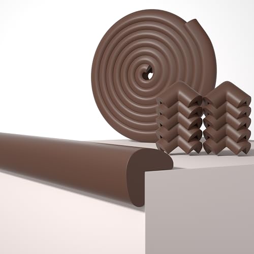 16.4FT L-Shape Baby Corner Protector Guards, Pre-Taped, 0.47''Thick | Edge Safety Bumpers for Furniture & Sharp Table Corners, with 10 Corners, Waterproof Soft Foam Adhesive Guard Cushion, Coffee - color: Dark Brown, size: 0.47''Th (16.4ft)