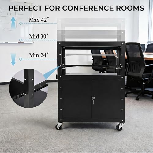 Adjustable Height AV Media Cart, 24-42 Inch Mobile Stand with Locking Storage, Extended Tray Organizer, Cable Management Wheels, for Home Office School - size: Without extension rack