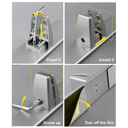 2 Pcs Sneeze Guard Clamp, Bracket Sneeze Guard Shield Base for Countertops, Stick On Heavy Duty Auminum Partition Guard Clamp, Panel Support Clamp Stand for Clear Desktop Counter Reception - color: Argentée