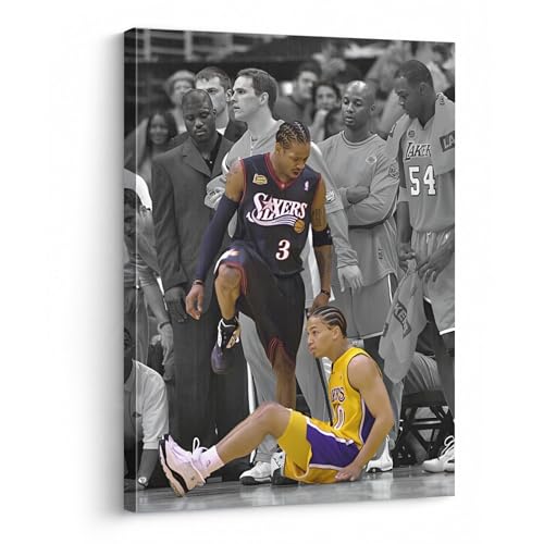 NBA Canvas Wall Art Decor - Allen Iverson Step Over Tyronn Lue Iconic Moment, 76ers vs Lakers Basketball Poster, Black and White Sports Artwork for Home or Game Room Wall Decor 8X10 - color: Allen Iverson, size: 8"L x 10"W