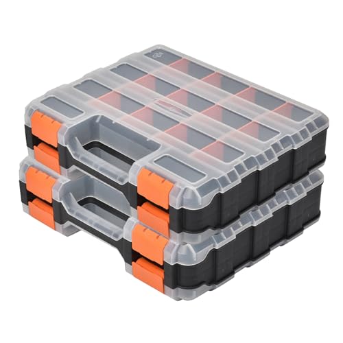 2 Pack Small Parts Organizer, 34-Compartments Hardware Organizer Box, Double Side Storage Case Tools Box with Removable Dividers for Screws, Bolts, Nails, Beads, Jewelry & More