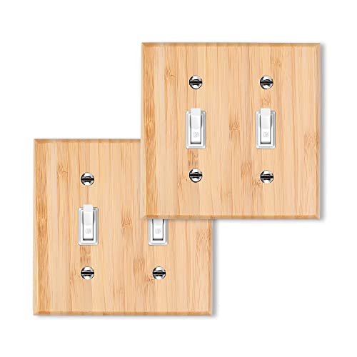 2PC Solid Wood 1-Gang Duplex Toggle Light Switch Plate 4.5" X 4.5" Bamboo Light Switch Cover Quality Raw Wooden Decorative Bedroom Kitchen Home Decor (1-Gang Duplex Toggle) - color: 2PC- Gang Duplex Toggle