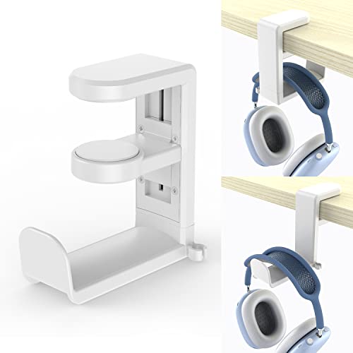 EURPMASK PC Gaming Headset Stand - Adjustable Clamp-on Headphone Holder, 360 Degree Swivel & Cable Clip Organizer - White - color: White