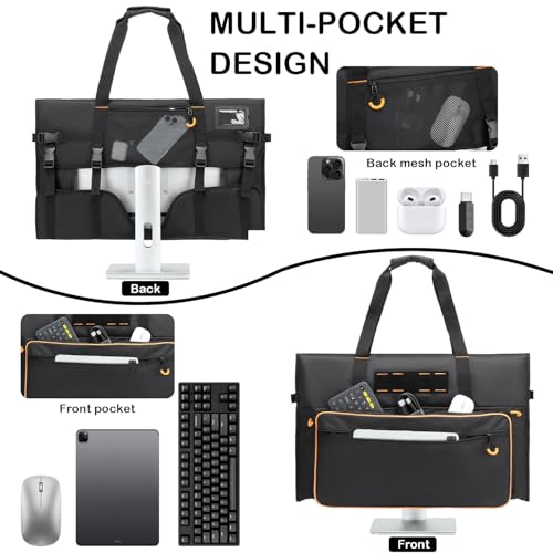 Monitor Carrying Case for 27" LCD Screen Padded Travel Monitor Carrying Bag Compatible with iMac Desktop Computer Dust Cover Bag (Black) - color: Black