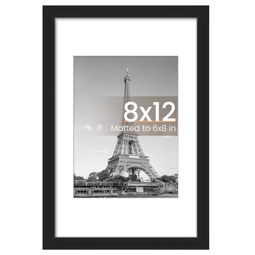 upsimples 8x12 Picture Frame, Display Pictures 6x8 with Mat or 8x12 Without, Wall Hanging Photo Frames, Black, 1 Pack - color: Black, size: 8x12