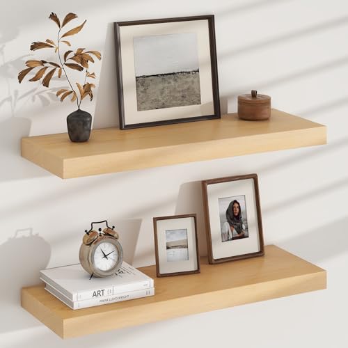 Floating Shelves for Wall, USA-Sourced Beech Wood 24 Inch Wall Shelves Set of 2, Natural Wooden Mounted Picture Ledge Shelf, Nursery Book Storage Shelf Kids Bookshelf Display, Shelf for Bathroom - color: Usa-sourced Beech Wood, size: 24''W, 2Packs
