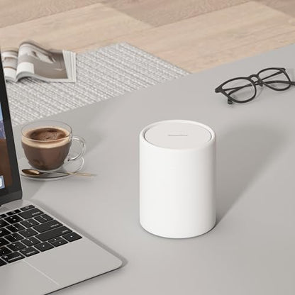 Mini Desk Trash Can with Lid for Desk,0.4 Gallon Brushed Stainless Steel Countertop Trash Can with Lid for Desktop Car Office Kitchen, Swing Top Trash Bin with a Roll of Trash Bag（White） - color: White