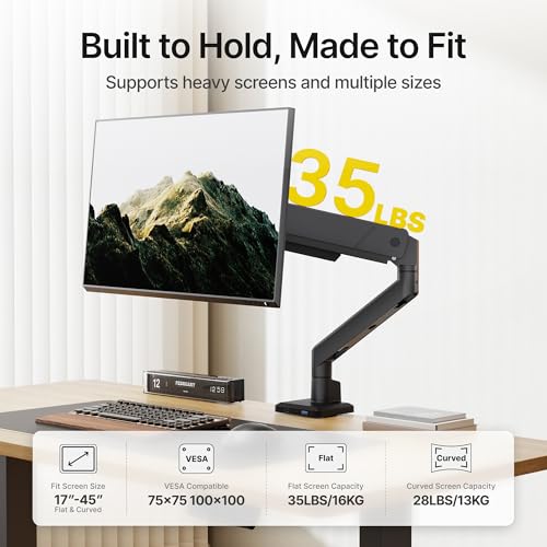 monTEK Single Monitor Arm with USB for Max 45 Inch Ultrawide Screens Adjustable Monitor Desk Mount Holds 35 Lbs Cable Management with C Clamp/Grommet Desk Mount, VESA 75/100mm - color: Black, size: with USB
