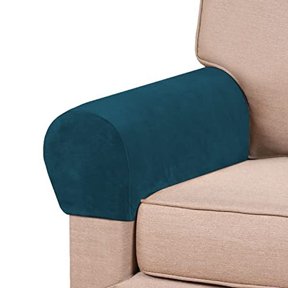PrinceDeco 4 Pack Thick Velvet Stretch Armrest Covers for Chairs and Sofas Armchair Covers for Arms Couch Arm Covers Armrest Covers for Sofa Non Slip, Deep Teal - color: Deep Teal