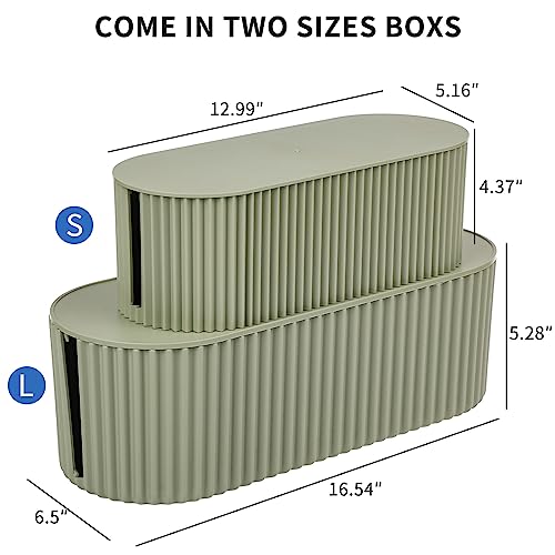 FABROK 2 Pack Cable Management Box, Cord Organizer Box with 20 Cable Ties, Power Strip Storage to Hide Charger Adapter Power Cord Charging Station Green(Small+Large - color: Green, size: Small + Large (2 Pack)