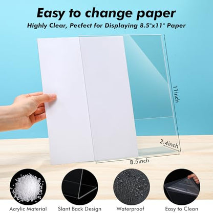 Sanwuta 2 Pcs 8.5 x 11 Inch Acrylic Sign Holder, Slant Sign Display Stand, Transparent Flyer Holder Frame Plastic Document Display for Workers Teachers Office Home Menu Desktop - size: 8.5 x 11 Inch