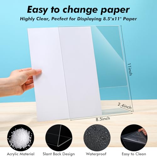 Sanwuta 2 Pcs 8.5 x 11 Inch Acrylic Sign Holder, Slant Sign Display Stand, Transparent Flyer Holder Frame Plastic Document Display for Workers Teachers Office Home Menu Desktop - size: 8.5 x 11 Inch