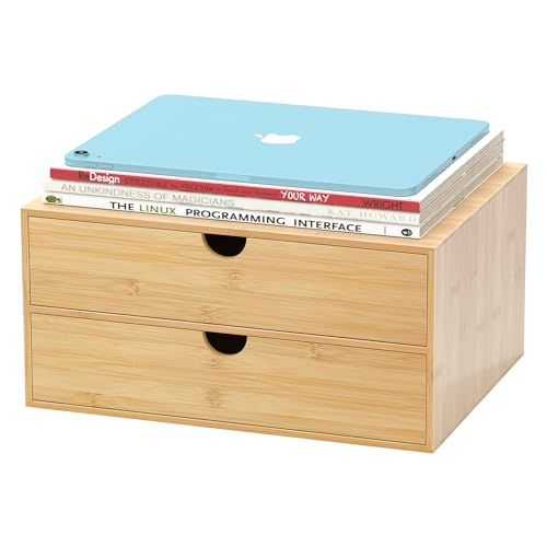 Bamboo Desk Drawer Organizer, Large Desktop Organizer with Drawers Tabletop Storage Organization Box for Office Home Toiletries Supplies Vanity, No Assembly Required (2 Drawer) - color: 2 Drawers, size: Large
