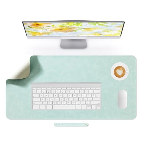 Desk Pad Soft PU Leather Large Mouse Pad Laptop Computer Desk Mat Table Blotter Flat Smooth Waterproof Non-Slip Desktop Protector Writing Pad for Office and Home (Light Green, 80x40cm) | Soft Crazy Horse PU Leather Non-Slip Desk Blotter Waterproof Writing