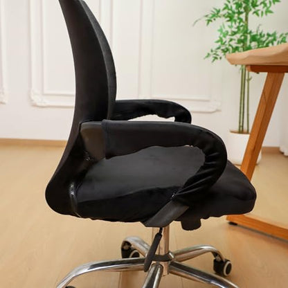Velvet Office Chair Cover with Armrest Cover 18Inch Wide Stretch Black Small Desk Computer Chair Covers with Long Zipper Arm Slipcovers Washable - color: Velvet-black, size: Small
