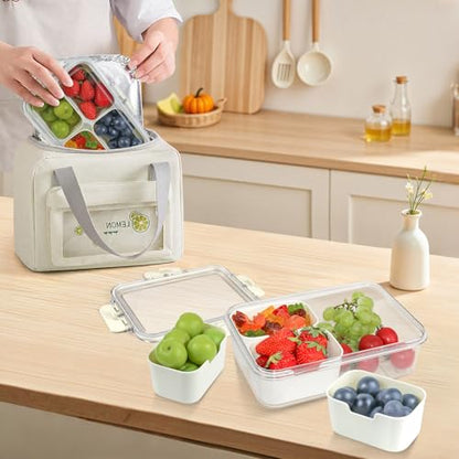Small Snackle Box Container, Updated PP Dishwasher Safe Divided Serving Tray with Lid, 4 Compartment Snack Box Container for Candy, Fruits, Charcuterie, Travel & Parties, BPA-Free, 2 Pack - color: Cream 2 Pack