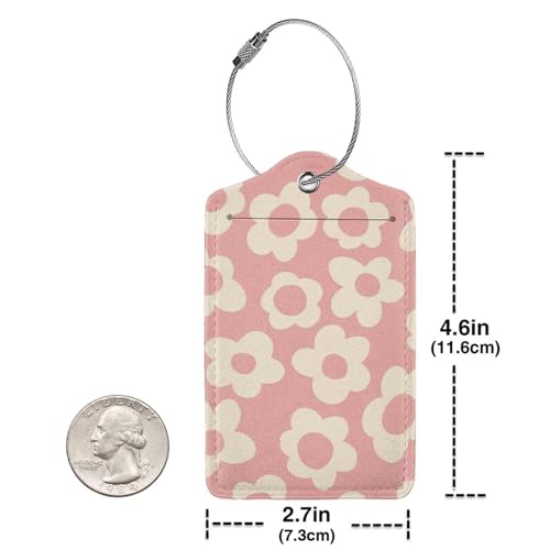 2 Pcs Pink Green Hippie Flower Luggage Tags for Suitcase, Cute Vintage Groovy Flowers Gift for Privacy Cover ID Label with Stainless Steel Loop - color: Pink Green Hippie Flower