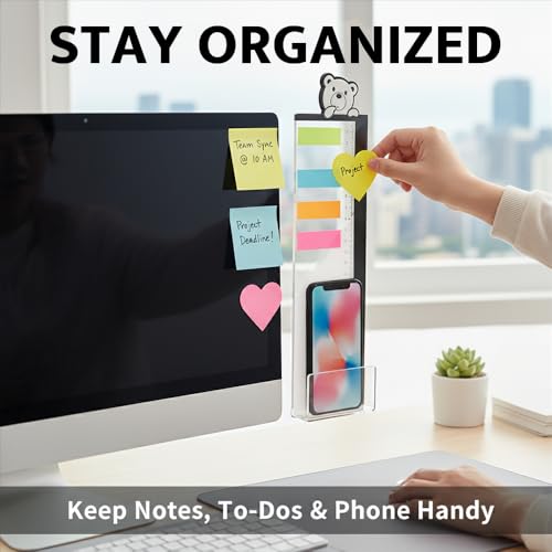 4 Pack Desk Buddy Monitor Memo Board Side Mount - Cute Office Desk Accessories for Women,Computer Side Panel Memo Creative Monitor Side Panel with Phone Holder,Office Essentials for Desk Organization