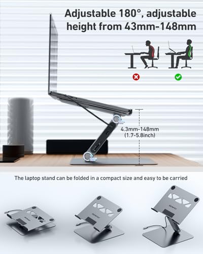 BENFEI Laptop Stand with USB C 7in1 Docking Station,HDMI 4K@60Hz,1*SD 1*Micro SD,100W Power Delivery,10Gbps 1*USB C 3.2 and 2*USB A 3.2 Compatible with MacBook Pro/Air, iPad Pro, XPS, Thinkpad - size: 7-in-1 stand