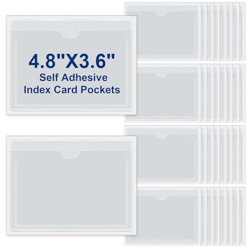 Chinco 30 Pcs Self Adhesive Pockets, Bin Labels for Storage Bins, Clear Pocket Label Sleeves, Plastic Index Card Holder with Top Open for Organizing Bins Box Drawer(3.6 x 4.8 Inches) - size: 4.8 x 3.6 Inches
