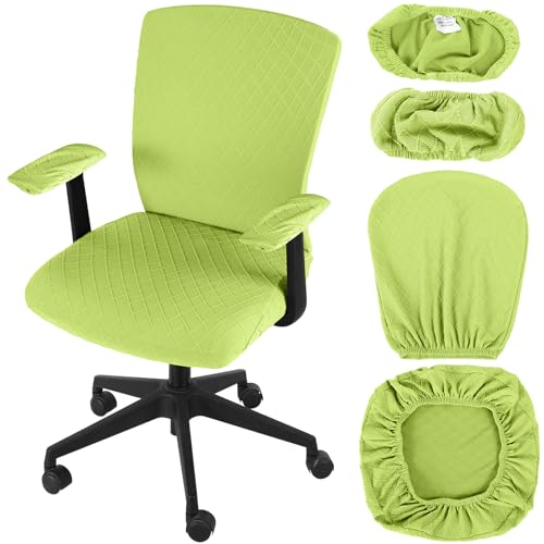 Tallew 4 Pcs Office Chair Covers Set Computer Universal Protective Stretchable Chair Seat Covers Desk Armrest Slipcovers Pads Office Cushion Backrest for Rotating(Lemon Green) - color: Lemon Green