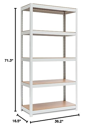 HOMEDANT House 36.2" W 5 Tier Heavy Duty Garage Shelving Adjustable Metal Rack Storage Shelves Standing Shelf Unit Organizers Pantry Closet Office White 1Pack - color: White, size: 36.2"W x 16.5"D