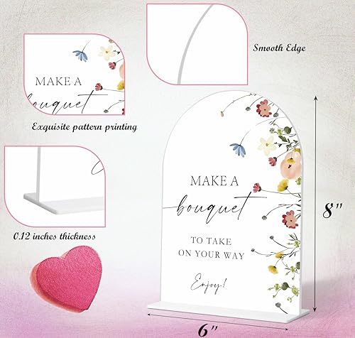Make A Bouquet Sign, Flower Style Bridal Shower Sign for Wedding, Engagement, Bridal Shower and Reception, Bridal Shower Decorations, Wedding Shower Favors, 6X8 Inch Acrylic Arch Sign with Stand,26 - color: Make A,26