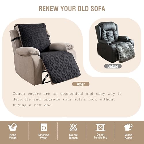 Genina Waterproof Oversized Recliner Chair Covers - 100% Protection, Non-Slip, Washable Recliner Slipcover for Larger Recliners, Kids & Pets Friendly【28'' /Black】 - color: Black, size: 28 in （Oversized 1 Seater）