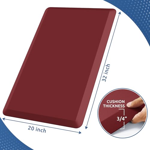 KitchenClouds Kitchen Mat Cushioned Anti Fatigue Rug 20"x32" Water Resistant, Non Slip, Standing and Comfort Desk/Floor Mats for House Sink Office (Red) - color: Red, size: 32"L x 20"W x 0.8"Th