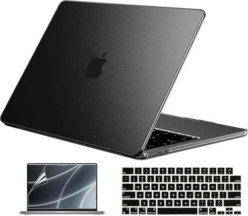 EooCoo Case Compatible with MacBook Air 13 inch M5 2026-2022 Release M4 M3 M2 A3449 A3240 A3113 A2681, Hard Shell&Keyboard Skin Cover&Screen Protector for Mac Air 13.6 inch, Matte Midnight Black - color: Matte Midnight Black