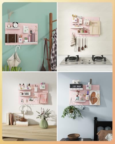 Metal Pegboard Kit — Carbon Steel Pegboards with 26 Accessories, Pegboard Wall Organizer for Home, Office, Study Room, Kitchen, Craft Room & Gaming Setup— 24″ × 16″ Pink Peg Board - color: Pink