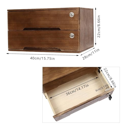 Wooden Desk Organizer with Drawers & Lock, Desktop Countertop Storage Cabinet Lockable Home Office Supplies File Tabletop Organizing Unit (2 Drawer - Retro Walnut) - style: 2 Drawer - Retro Walnut