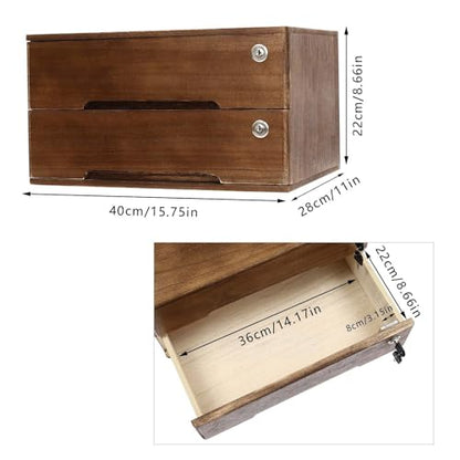 Wooden Desk Organizer with Drawers & Lock, Desktop Countertop Storage Cabinet Lockable Home Office Supplies File Tabletop Organizing Unit (2 Drawer - Retro Walnut) - style: 2 Drawer - Retro Walnut