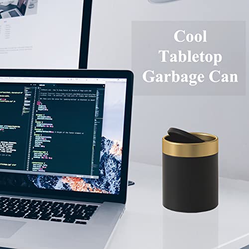 Mini Trash Can with Lid, Metal Small Tiny Mini Trash Bin Can, Mini Countertop Trash Cans for Desk Car Office Kitchen, Swing Top Trash Bin 1.5 L/0.40 Gal (Black) - color: Black