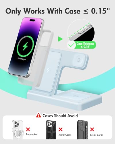 Wireless Charger Stand Charging Station: 3 in 1 Charger Stand Multiple Devices for Apple - iPhone 17 16e 16 15 14 Pro Max 13 12 - Watch 11 10 9 8 7 6 5 4 3 2 SE and Ultra Series-Airpods 4 3 Pro, Blue - color: Blue